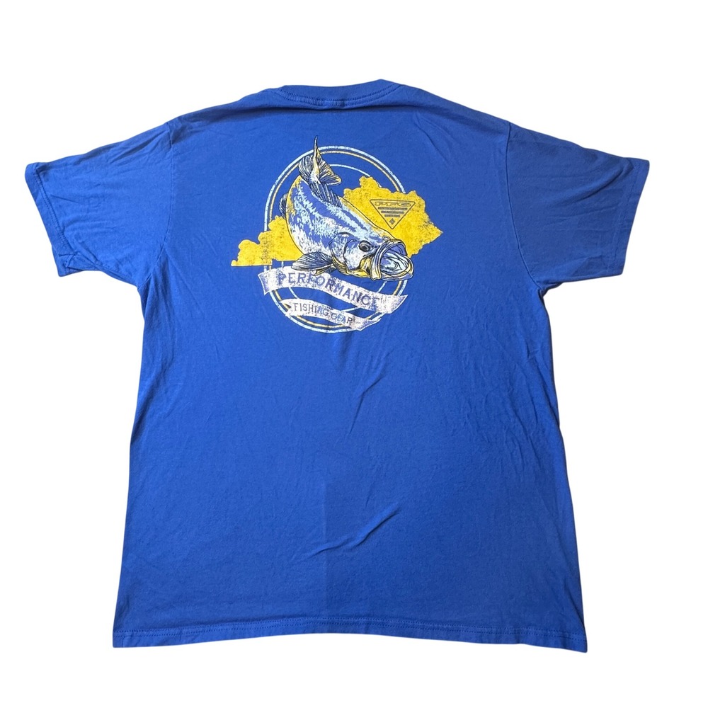 Columbia T-Shirt Mens L Blue PFG Performance Fishing Gear Kentucky Bass Graphic